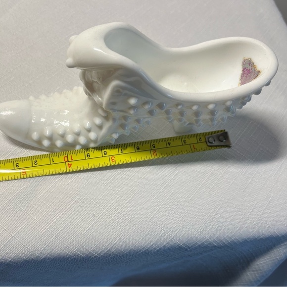 Vintage Fenton White Milk Glass Hobnail Shoe Slipper Cat Head Figurine W/Sticker - Picture 6 of 7